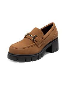 Women Chunky Loafers 2.17-Inch Heel Platform Loafers Pumps Slip On Casual Street Fashion Elegant Versatile Shoes - 紫紅色 - 查看 7