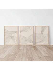 3件套波西米亚风米色线条艺术帆布墙画，时尚主题无框水墨画，适用于家居、办公室、客厅、卧室装饰，室内竖幅，春夏款 - 米色 - 查看 9