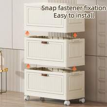4/5/6-Tier Rolling Storage Drawer Cabinet ,Folds Flat For Storage,Foldable Storage Bins With Flip Doors Stackable Storage Cabinet For Wardrobe Closet, Bedroom, Living Room, Kitchen, Bathroom, Home Decor Storage Organizer For Toys, Clothes & Small Spaces, Waterproof And Moisture-Proof  Easy To Assemble,Dorm Room Essential And Apartment Saver - trắng - Xem 7