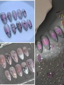 1 片 5D 立体浮雕花朵美甲贴纸，彩色花瓣设计，亚克力自粘滑动装饰，适合秋冬季女性美甲装饰