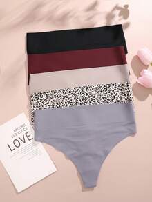FINETOO 5pcs Women High Waisted Seamless Comfortable Sexy Thongs Panties - Multicolor - View 3