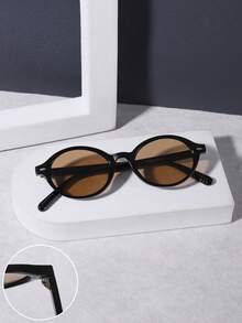 1 Pair Retro Oval Acrylic Fashion Glasses For Men, Suitable For Holidays, Daily Wear, And Gift - Multicolor - View 5