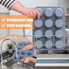 1个灰色硅胶蛋形模具，硅胶煎饼烤盘，不粘纸杯蛋糕衬垫，圆形挞模，彩色糖粒装饰，可放入洗碗机清洗 - 彩色 - 查看 3