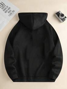 Sudadera informal de manga larga con capucha, estilo retro americano, con estampado de corazones y estilo cómic, de algodón grueso, holgada, ideal para otoño e invierno. - Negro - Ver 2
