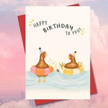 1pc Funny Swimming Chickens Birthday Card Greeting Card With Envelope Playful Farm Animal Design With Party Hats In Water Scene, Perfect For Sending Joyful Birthday Wishes, Great For Friends, Family Members, Coworkers - Multicolor - View 7