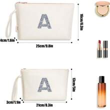 Personalisierte Kosmetiktasche A-Z mit Initialen - Damen Make-up Tasche mit Strassbuchstaben, Make-up Tasche mit Glitzerdekoration, Geschenk für Frauen &ädchen, Weiß