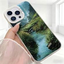 Cubierta de telefono con diseño de paisaje natural azul claro con río y vegetación para iPhone 15 Pro Max ideal para uso diario en cafeterías y salidas casuales - Blanco - Ver 5