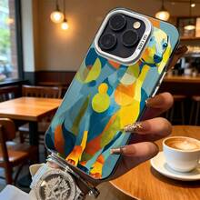 Funda de Teléfono Diseño de Arte Abstracto Azul Amarillo Naranja para iPhone 14 13 12 11 Pro Max y  Galaxy S23 S22 S21 Plus Opción de Regalo Ideal para Todas las Temporadas - Negro - Ver 6