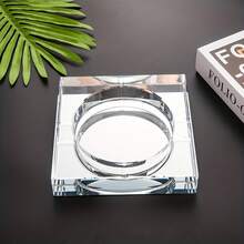 Glass Ashtray For Cigars & Cigarettes, Stylish Round & Square Tabletop Design, Home & Office Use - 方形水晶煙灰缸 - 查看 9