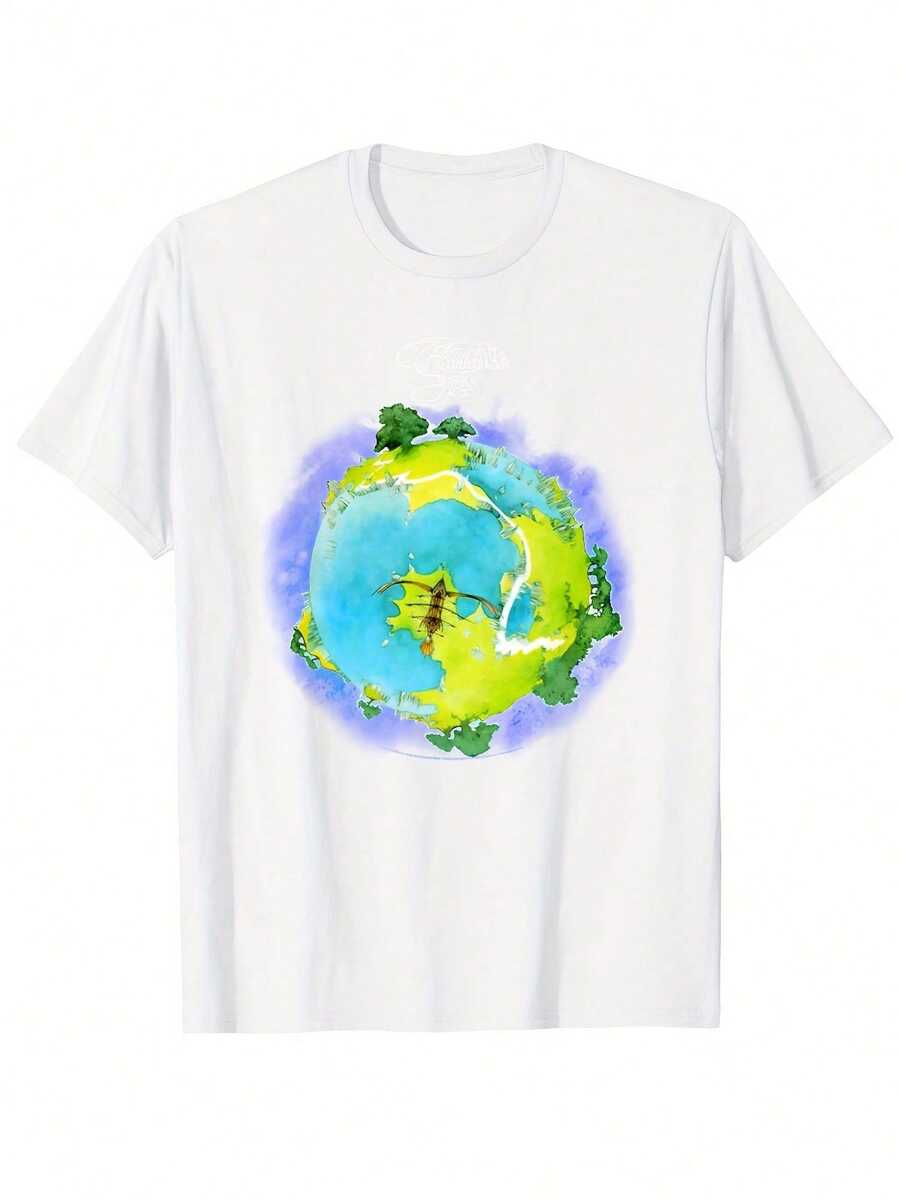 Fragile Earth Eco-Motif - Casual, Short-Sleeved Round Neck Cotton T-Shirt. - nero - Visualizzare 1