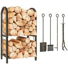 Outsunny Indoor Firewood Rack 43 X 30 X 74cm, 2-Tier Firewood Rack With 4 Fireplace Tools And Hooks - 1 - View 7