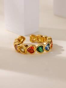 1枚不锈钢心形戒指，迷人女士戒指，18K镀金立方氧化锆戒指，新娘结婚珠宝礼物，情人节礼物，母亲节礼物 - 1 - 查看 11