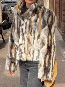 Seelio Autumn/Winter New Women's Fashion Faux Fur Effect Coat Jacket, European And American Style - Multicolor - View 4