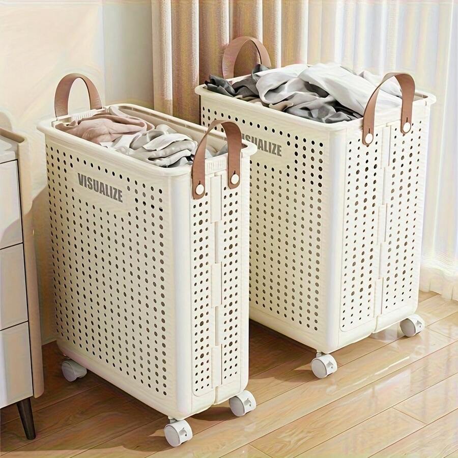 1pc Laundry Cart With Rolling Wheels - Multi-Functional Personal Care Product Dispenser And Storage Box With Processing Design - Dirty Laundry Basket, Clothes Storage Basket - Space-Saving Home Storage Solution, Suitable For Clothes, Accessories, And Laundry Baskets - XL màu trắng có bốn bánh xe - Xem 1