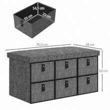 HOMCOM Upholstered Shoe Bench, 6 Shoe Compartments, MDF Frame, Linen Look, Grey - 1 - View 4