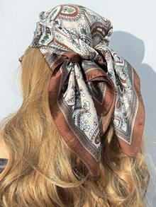 1pc Women's Brown Vintage Paisley Pattern Lightweight Square Scarf, Summer Travel Vacation Headscarf