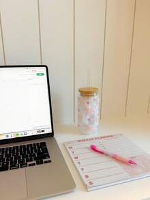 Pink Bow Matcha Coffee Glass Straw Cup, Iced Beverage Glass Straw Cup, Home Water Drinking Glass Cup, With Pink Bow Pattern Girly Glass Straw Cup - Multicolor - View 8