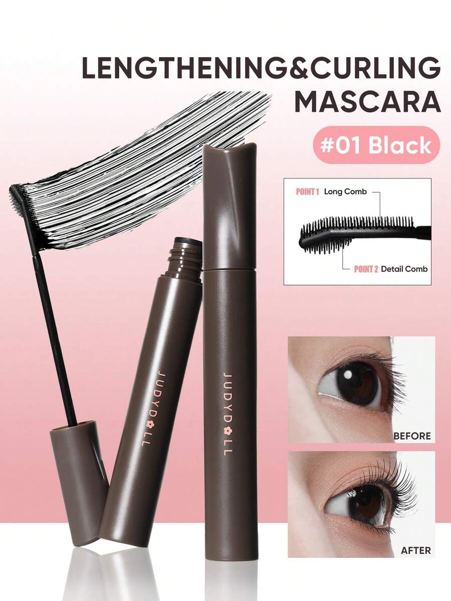 JUDYDOLL LENGTHENING & CURLING MASCARA, Lightweight, Waterproof, Smudge-Proof, Defines Lashes From Root To Tip - #01 黑色 - 查看 1