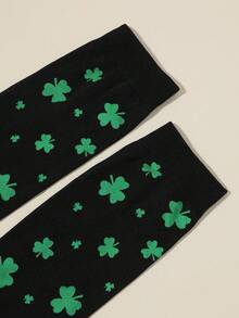 三叶草印花过膝长袜！时尚百搭，柔软高弹！日常穿着和圣帕特里克节节日氛围的完美之选！均码，适合大多数人 - 彩色 - 查看 5