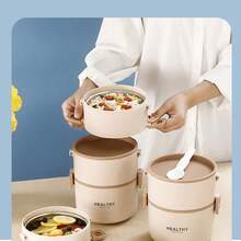 Set de fiambrera portátil isotérmica de 2,2 L para adultos, fiambrera bento apilable de acero inoxidable para comida caliente, contenedor térmico de 3 niveles, fiambrera bento de gran capacidad, acero inoxidable 304 - 2 niveles - Ver 9