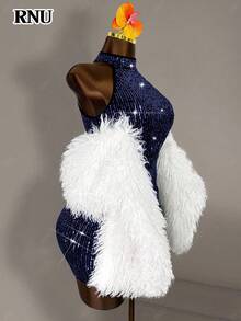 RNU Đầm ôm sát hở lưng màu xanh hải quân đính sequin, lãng mạn, gợi cảm, không tay, thích hợp cho hẹn hò, tiệc tùng, hộp đêm, dạo phố, lễ hội, Ngày Valentine, Năm mới, sinh nhật, Xuân/Hè/Thu/Đông, trang phục nữ mùa thu, khách dự đám cưới, váy ngắn nữ mới. - Màu xanh hải quân - Xem 7