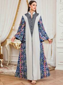 SISKAKIA 新款优雅提花刺绣连衣裙，荷叶袖，梭织面料，长款，适合度假、约会、旅行、春夏穿着。 - 藍色 - 查看 1