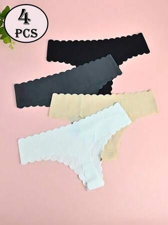 4pcs Seamless High Elasticity Solid Color Thong Panties, Low Waist T-Back Underwear For Women