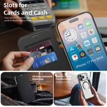 1PC Luxury Business PU Leather Wallet Phone Case Compatible With IPhone Air 17 17Pro 17Promax Compatible With Samsung Galaxy S25Ultra S24Ultra S23Ultra S22Ultra A56 A07 A17 - Magnetic Wireless Charging Compatible, Lens Protector, Lanyard, Card Slots, Full Body Plated Clear Shockproof Flip Cover - Black - View 7