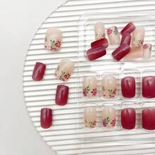 XAPY Press On Nails Sh Square Fake Nails With Floral Designs Purple Nails Press Ons Glos Glue On Nails  Acrylic Nails Nude False Nails Aficial Stick On Nails For Wen 24Pcs - Màu tím - Xem 5