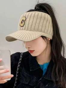 Gorro de punto de invierno para mujer con forro, material acrílico sin estiramiento, gorra de tapa plana, construcción de punto, sombreros boina transpirables para mujer - Diseño plegable para todas las estaciones, artesanía de rayas, inelástico, tema navideño - Multicolor-C - Ver 8