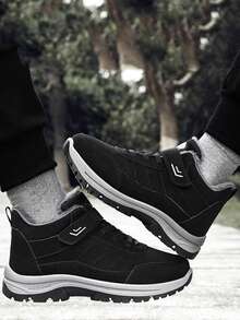 1 Pair Casual Sports Shoes For Teenagers, Couple Shoes, Campus Student Outdoor Sports Running Shoes, Hiking Shoes, Snow Boots, Wear-Resistant Anti-Slip, Hook And Loop Convenient To Wear, Autumn/Winter - Black - View 4