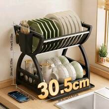 1pc Plastic Kitchen Organizer Rack, Multifunctional Bowl Dish Drainer Holder, Double-Layer Tableware Storage Box - Multicolor - View 13