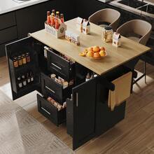 Kitchen Island, Removable Partitions, Removable Casters Like Kitchen Cabinets, Dining Cart With Countertop, Buffet Cabinet, Dining Cart With Wood Grain, Side Towel Rack With Casters, White - Black + MDF+Metal - View 12