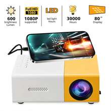 Proyector portátil 1080P con altavoces estéreo incorporados, corrección de distorsión trapezoidal, control remoto, compatible con múltiples dispositivos, proyector de cine en casa y al aire libre para mejorar tu experiencia de películas, TV y juegos