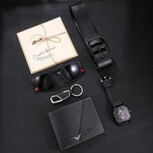 男士奢华假日套装：机械表盘腕表 + 优雅黑色真皮钱包 + 太阳镜 + 时尚皮带 + 钥匙扣 + 贺卡，完美的圣诞/新年礼物，展现男士魅力，一套完整的必备单品。 - 黑色 - 查看 2