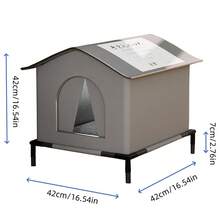 1件装重型四季户外猫屋，带搁板和双面垫，牛津布材质，铝箔隔热，防风雨 - 彩色 - 查看 13