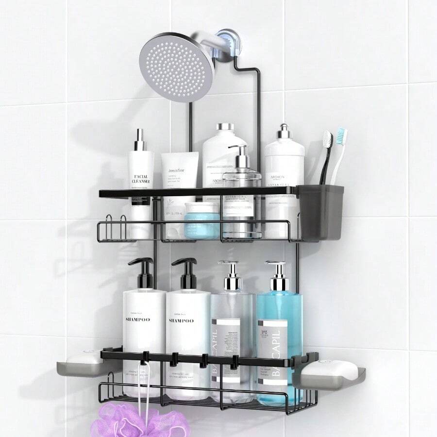 XZGB Shower Caddy Hanging Bathroom Organizer: Rustproof Shelf For Inside Shower - No Drilling Racks Over Showerhead - Bath Shelves For Shampoo Soap - màu đen - Xem 1