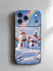 1 pieza Funda de teléfono con diseño de muñecos de nieve con bufandas arcoíris bajo un cielo nevado y un arcoíris en el fondo, estilo invernal festivo ideal para la temporada navideña y días fríos, protección elevada para lente con diseño de ojo, resistente a golpes, compatible con iPhone17 ProMax/16/15/14/13/12/11/Plus/Pro/ProMax, compatible con Galaxy A34/A35/A54/A55, Galaxy S20/S21/S22/S23/S24/S25 Ultra/Plus, compatible con Galaxy/Redmi/Honor/OPPO/ViVo - Negro - Ver 6