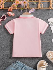 Girls' Collared Short Sleeve Sports T-Shirt/Polo Shirt, School Style, Summer - Pink - View 2