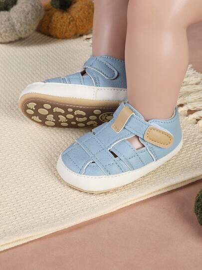 1 Pair Unisex Infant/Toddler Solid Color Hook And Loop Design Sandals, Breathable & Comfortable For Summer, 0-1 Years Old