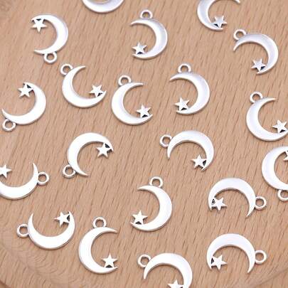 20个/10个/5个镀银月亮星星吊坠，适用于珠宝制作，DIY项链、手链、耳环配件，价格实惠，适合开斋节、斋月等节日，304不锈钢防锈吊坠，珠宝制作，DIY手工材料，项链和手链配件