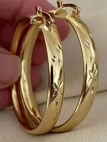 经典复古女士耳环，优雅印花设计，日常、度假和派对的完美配饰 - 金色 - 查看 1