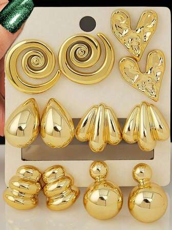 12件套金色时尚耳环套装，时尚优雅，适合日常、派对和活动佩戴。