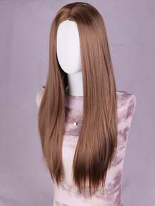 26-Inch Brown Long Straight Middle-Parted Full Wig For Women, Suitable For Daily Wear, Parties And Holidays - Multicolor - View 4
