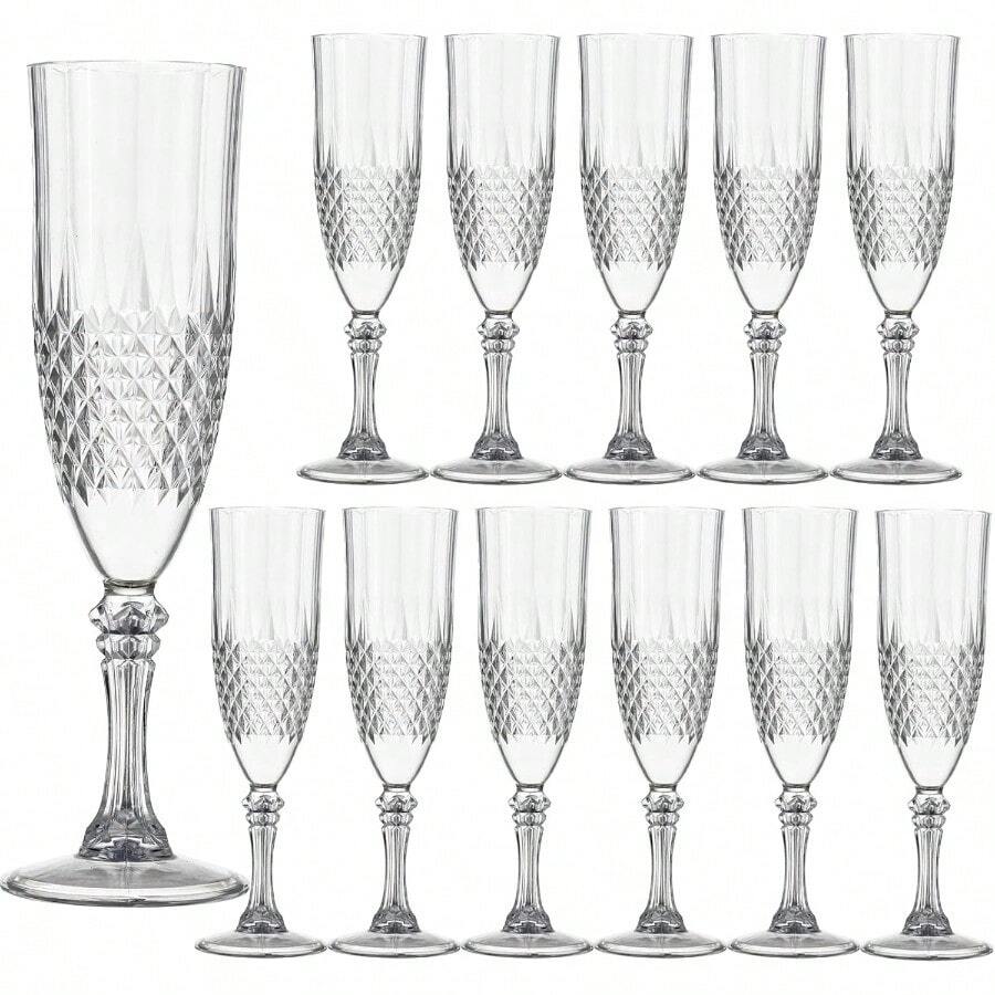 D12PCS Plastic Champagne Flutes7.1Oz Acrylic Clear Wine Glasses Goblets Reusable Drinking Champagne Glasses For Wedding Shatterproof And Disposable Cups Plastic Goblets Grand Event Party Plies - thông thoáng - Xem 1