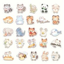 50pcs SCXXBSW Cute Cartoon Animal Stickers - Waterproof Self-Adhesive Pastel Yellow Irregular Shapes For Laptop, Phone Case, Luggage Decoration - DIY Durable Plastic Decals With Assorted Animal Designs - 50pcs/set - 查看 2