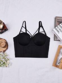 Apperloth A Solid Bustier Crop Corset Top - Black - View 6