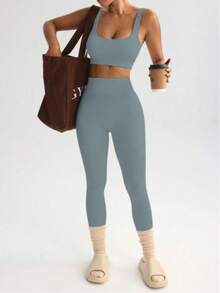 Ribbed Fitness Set - Soft Comfort And Practicality. - 深灰色 - 查看 2