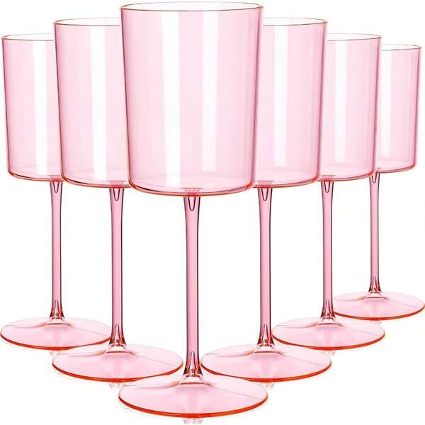 DCiaell 12 Pack Pink Plastic Wine Glasses - 10 Oz Disposable Wine Glasses With Stem For Parties And Weddings And Poolside And Outdoors And Camping