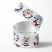 500pcs/Roll Christmas Doodle Self-Adhesive Stickers Roll, 1 Inch Cartoon Santa Claus, Reindeer, Christmas Tree, Snowflake Decals For Gifts, Cards, Wedding, Holiday Party, Envelopes, DIY, Glitter Stamps, PVC Stickers - Multicolor - View 3